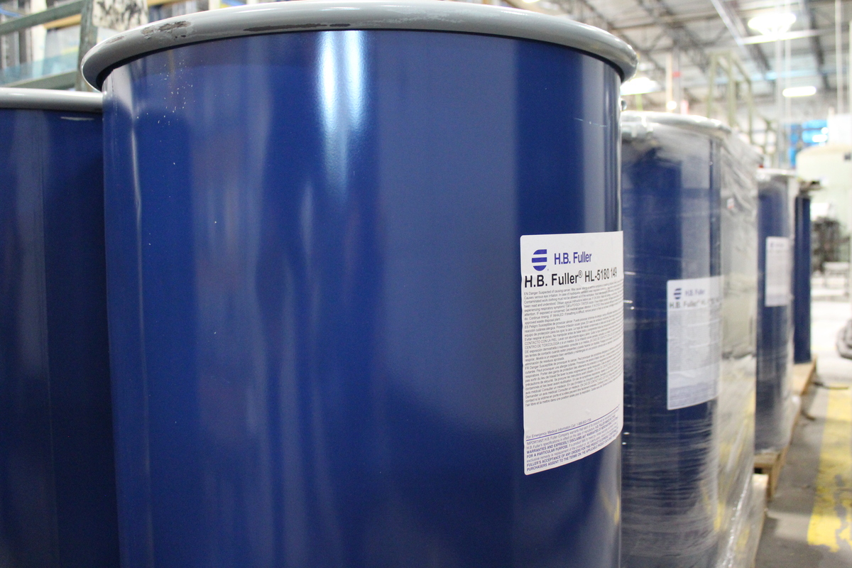 photo of blue metal barrel of Fuller sealant